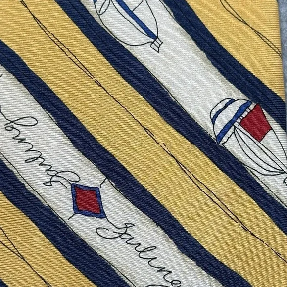 Vintage Chaps Ralph Lauren Sailboat Silk Tie Yellow Nautical USA 57x3.7in NOTE - Picture 2 of 8
